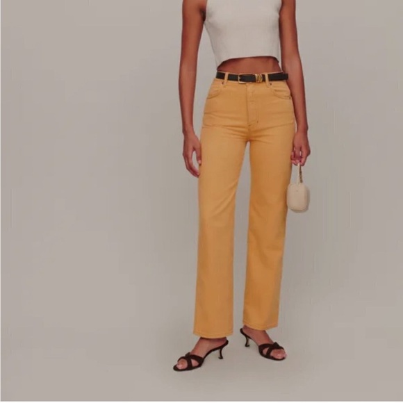 Reformation Cowboy High Rise Straight Jeans Size 25 Yellow - Picture 1 of 8